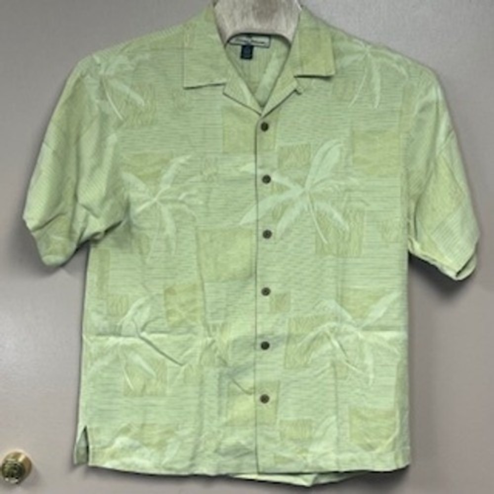 Tommy‎ Bahama Mens 100% Silk Palm Tree Geo Print Short Sleeve Button Up Shirt M